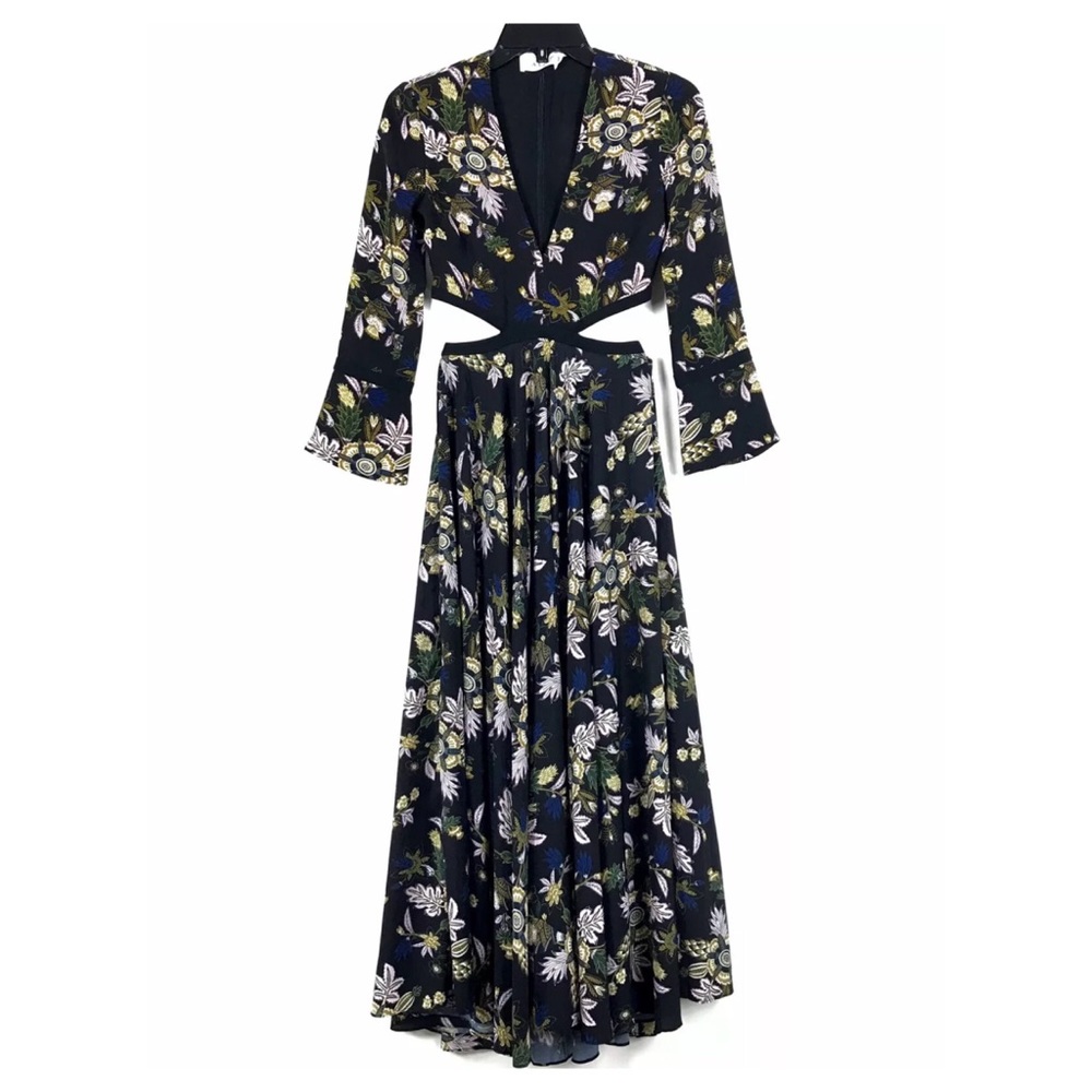 ALC Mid-Drift Floral Print Midi Dress Black cut out